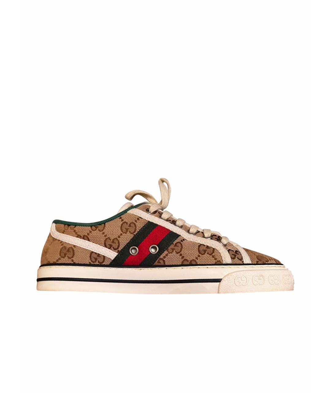 GUCCI Коричневые текстильные кеды, фото 1