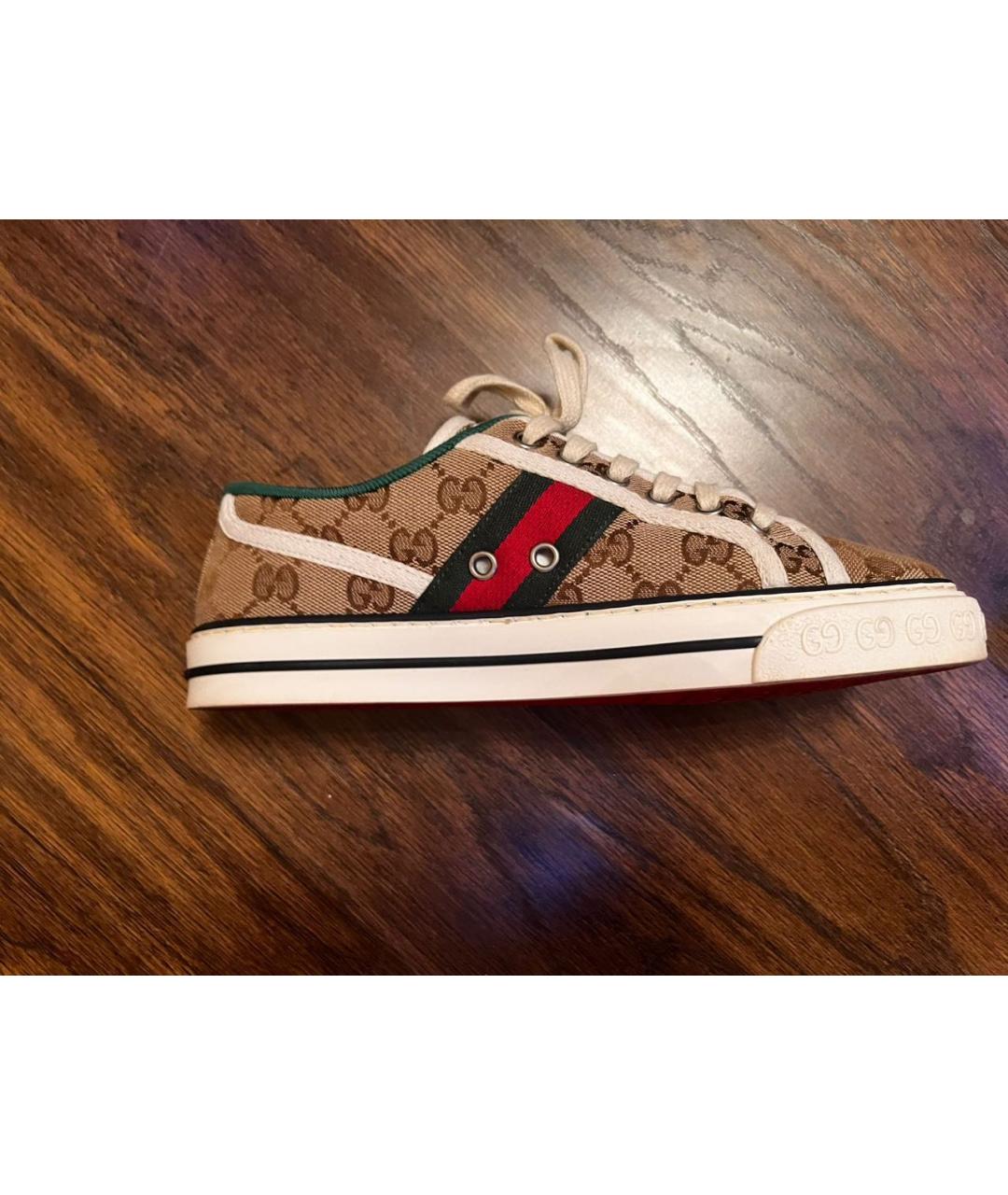 GUCCI Коричневые текстильные кеды, фото 7