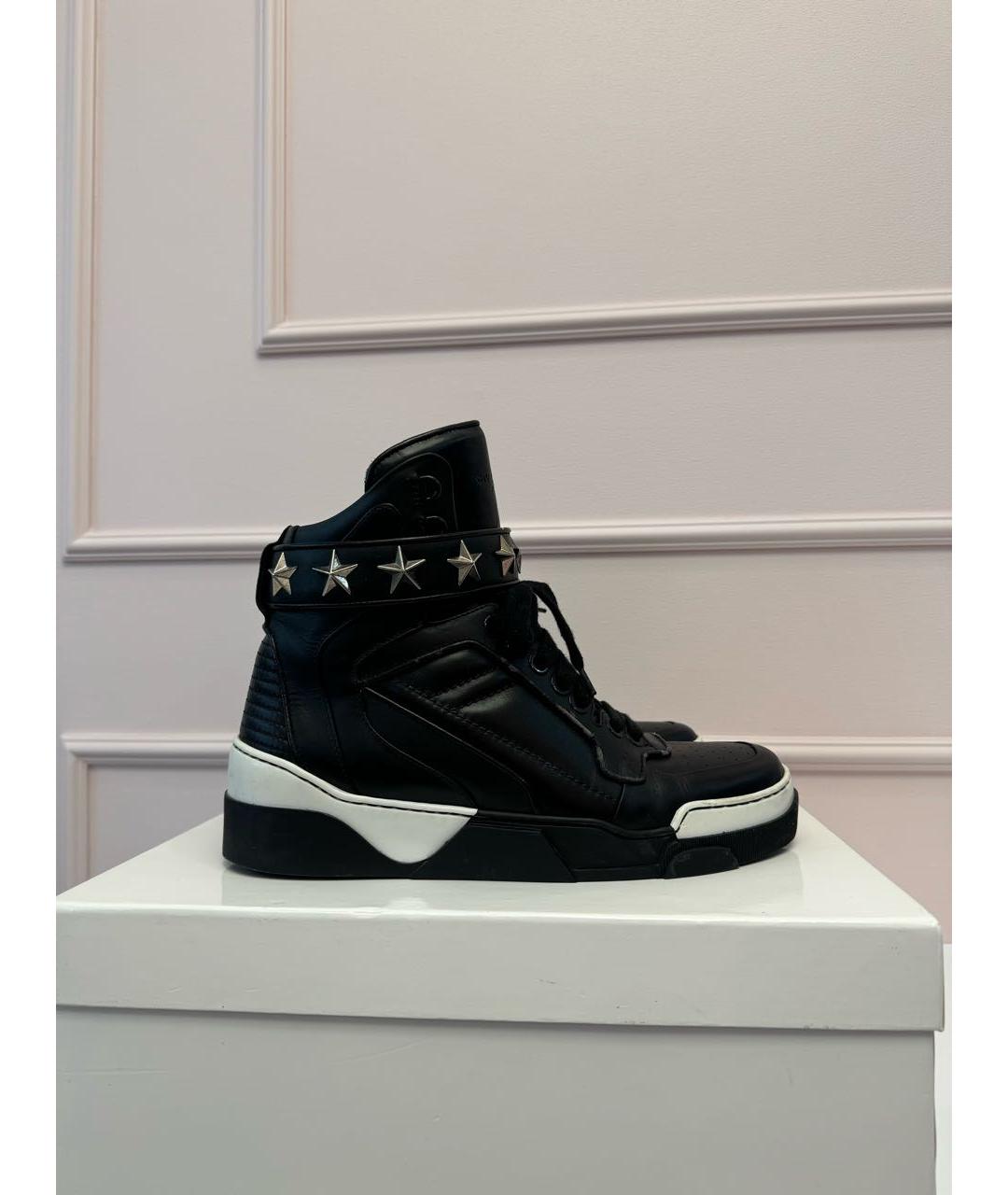 GIVENCHY Черные кожаные высокие кроссовки / кеды, фото 7