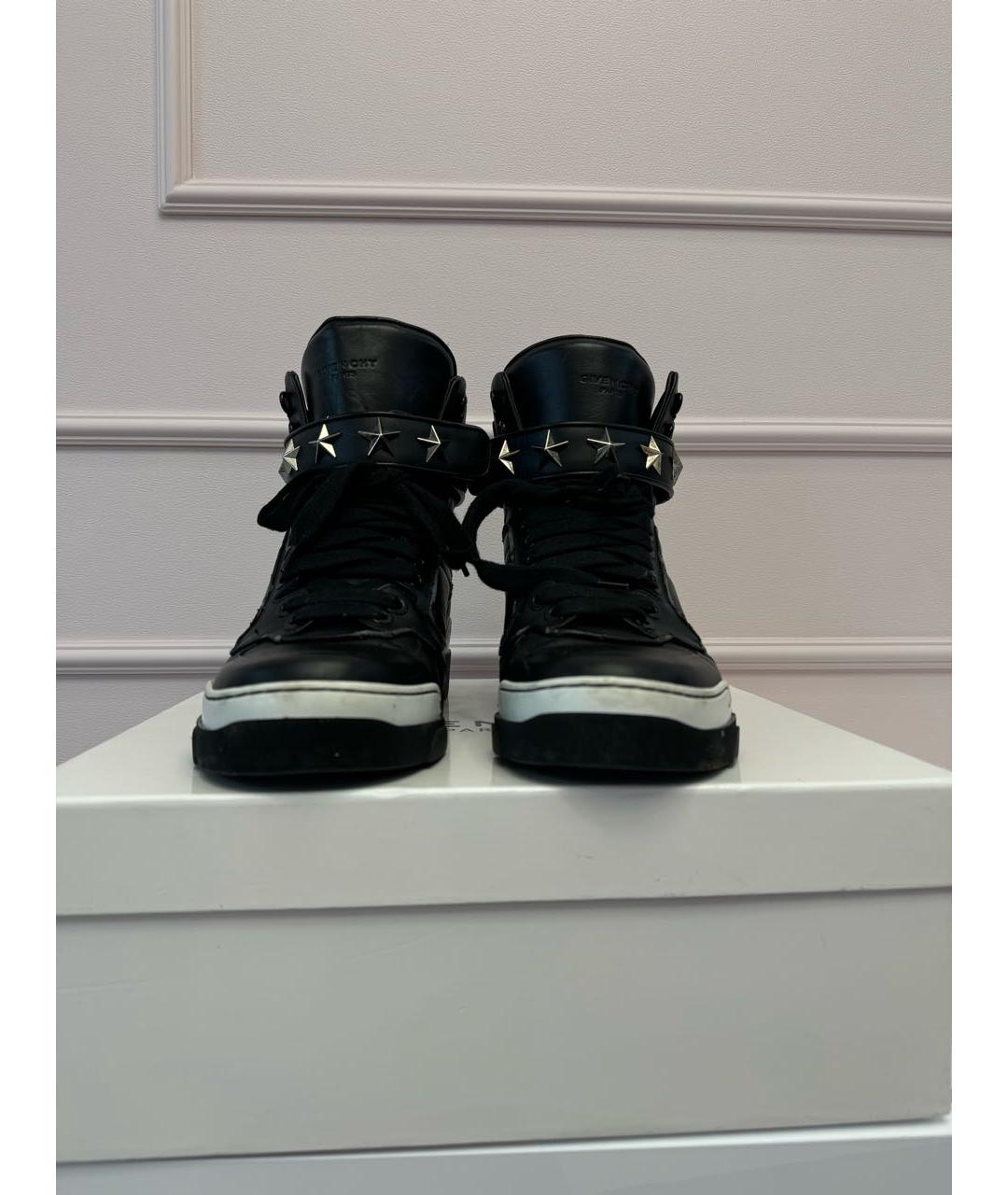 GIVENCHY Черные кожаные высокие кроссовки / кеды, фото 3