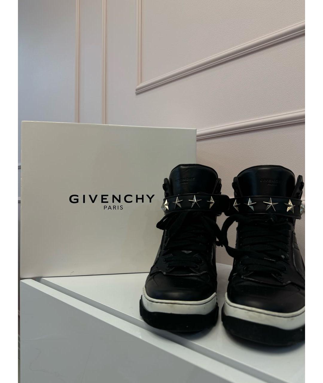 GIVENCHY Черные кожаные высокие кроссовки / кеды, фото 2