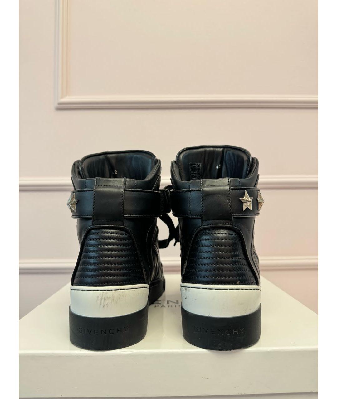 GIVENCHY Черные кожаные высокие кроссовки / кеды, фото 4