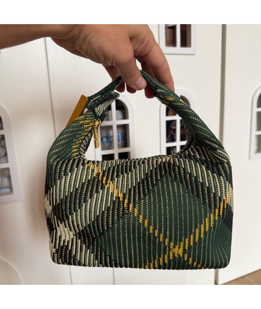 BURBERRY Зеленая пелетеная сумка с короткими ручками, фото 3