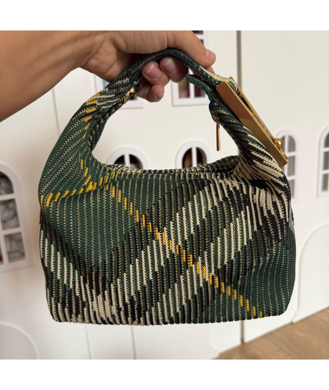 BURBERRY Зеленая пелетеная сумка с короткими ручками, фото 7