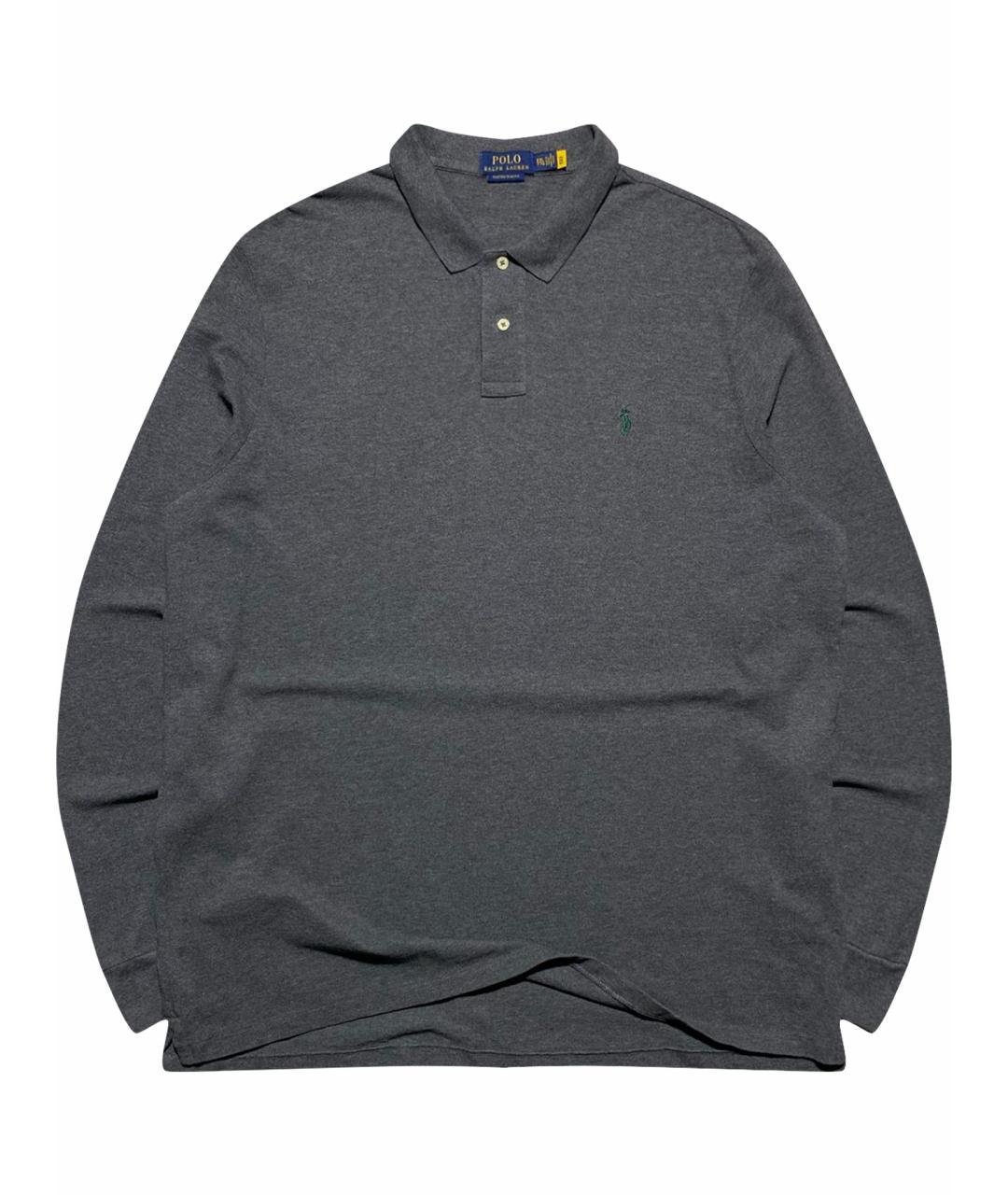 POLO RALPH LAUREN Антрацитовое хлопковое поло с длинным рукавом, фото 1