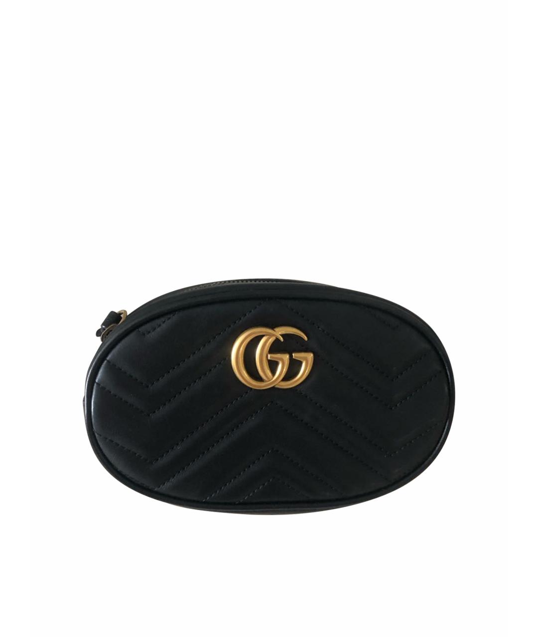 GUCCI Черная кожаная поясная сумка, фото 1