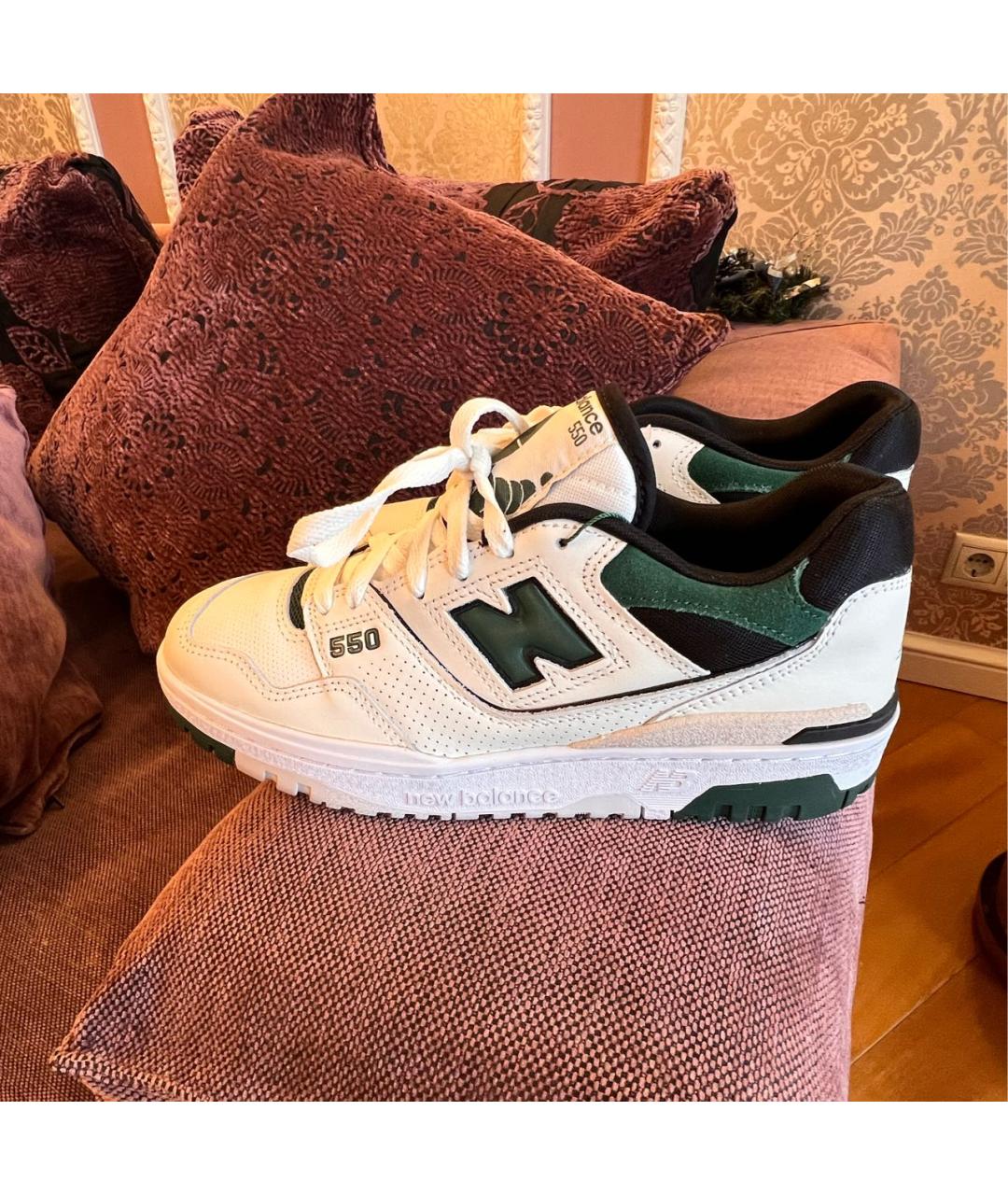 NEW BALANCE Зеленые кожаные низкие кроссовки / кеды, фото 4