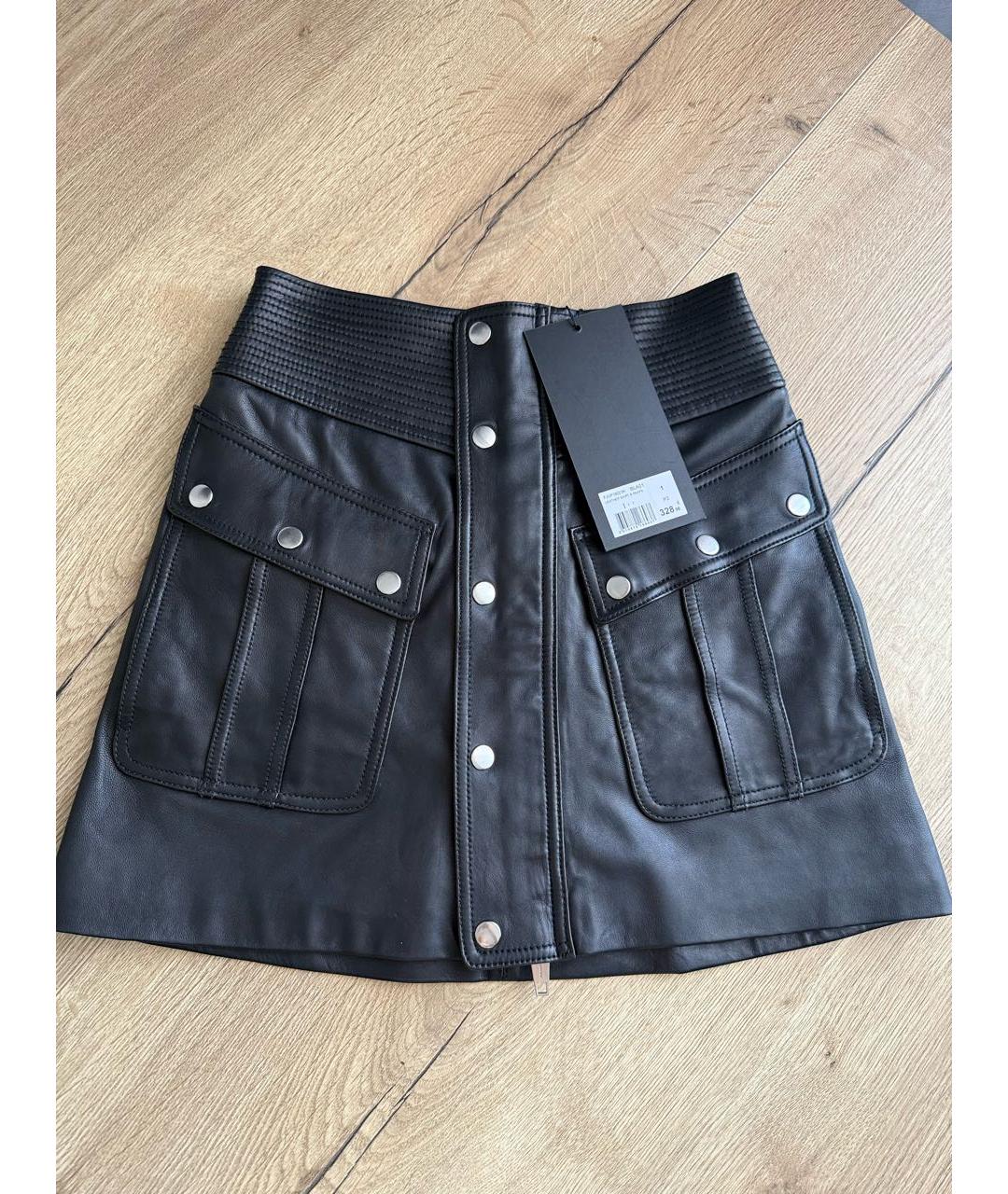 THE KOOPLES Черная кожаная юбка мини, фото 6