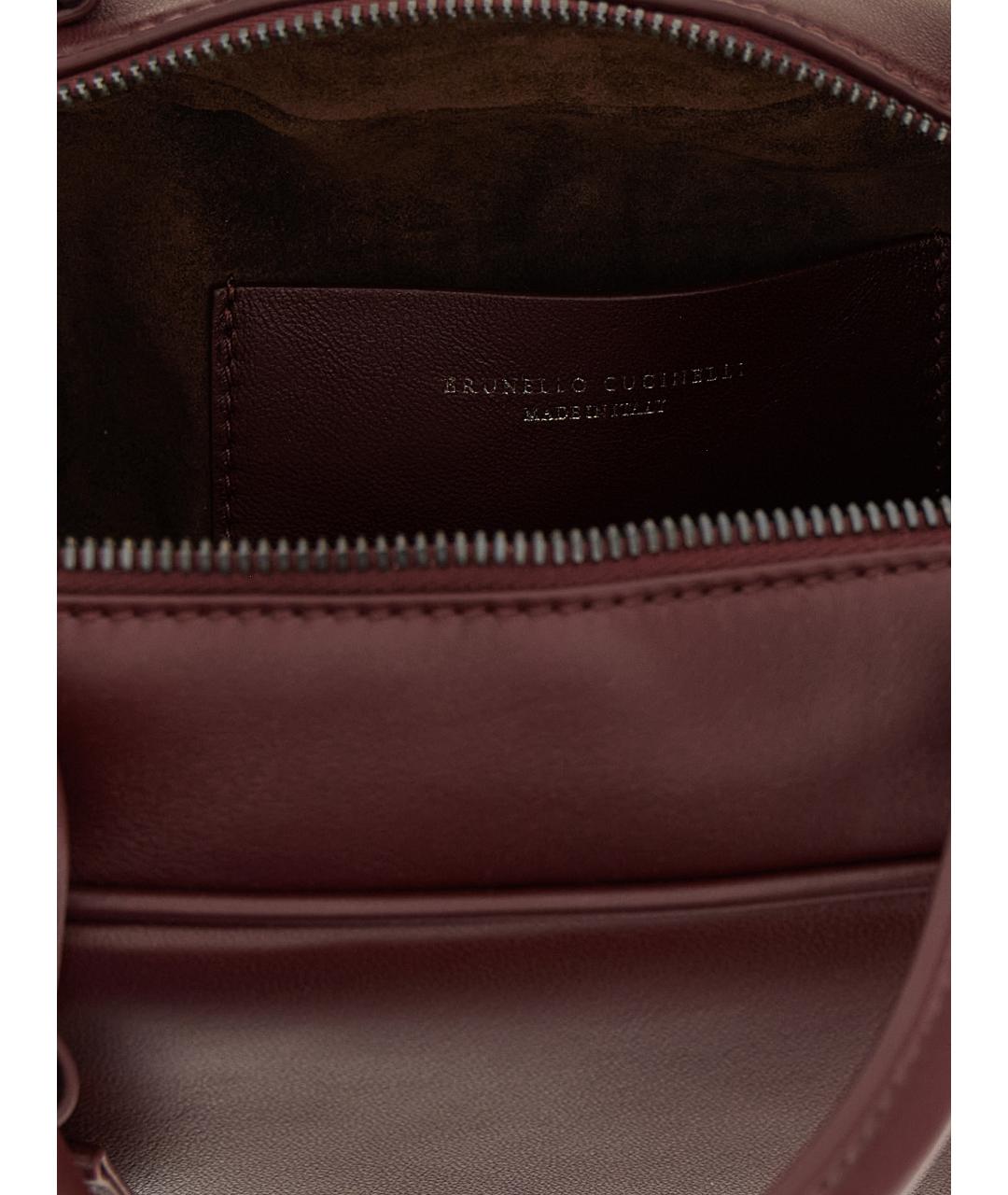 BRUNELLO CUCINELLI Бордовая кожаная сумка тоут, фото 4