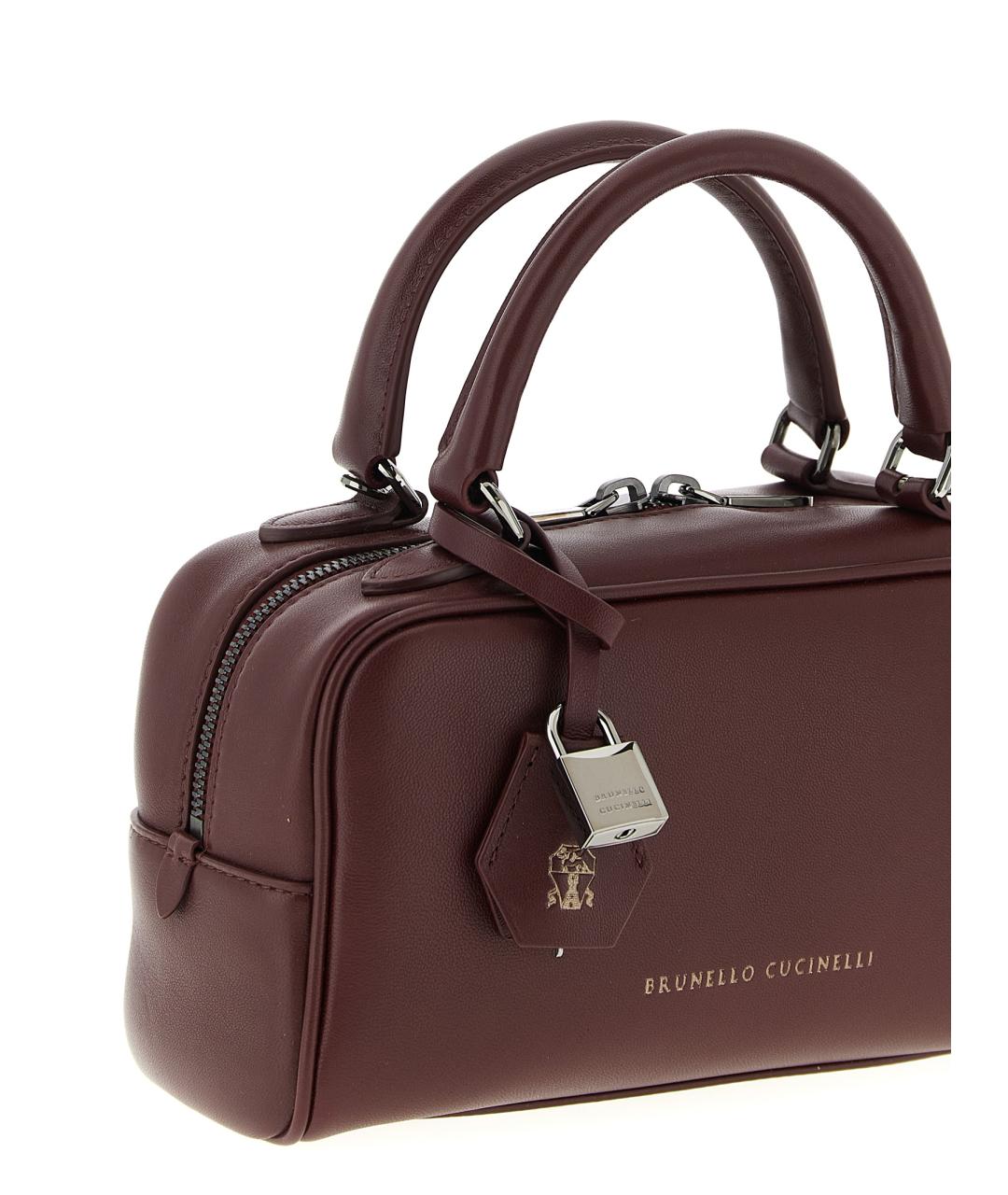 BRUNELLO CUCINELLI Бордовая кожаная сумка тоут, фото 3