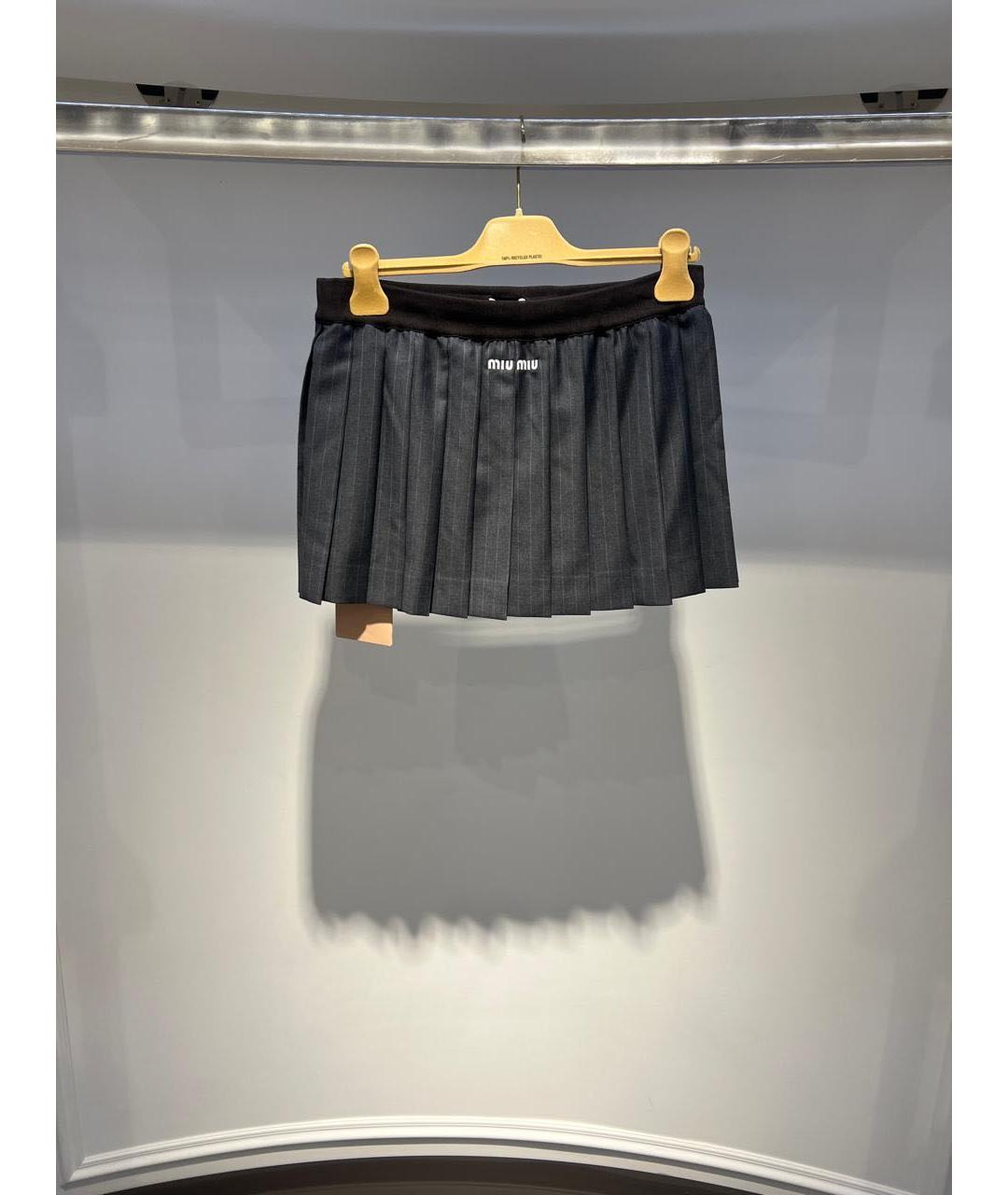 MIU MIU Серая шерстяная юбка мини, фото 3
