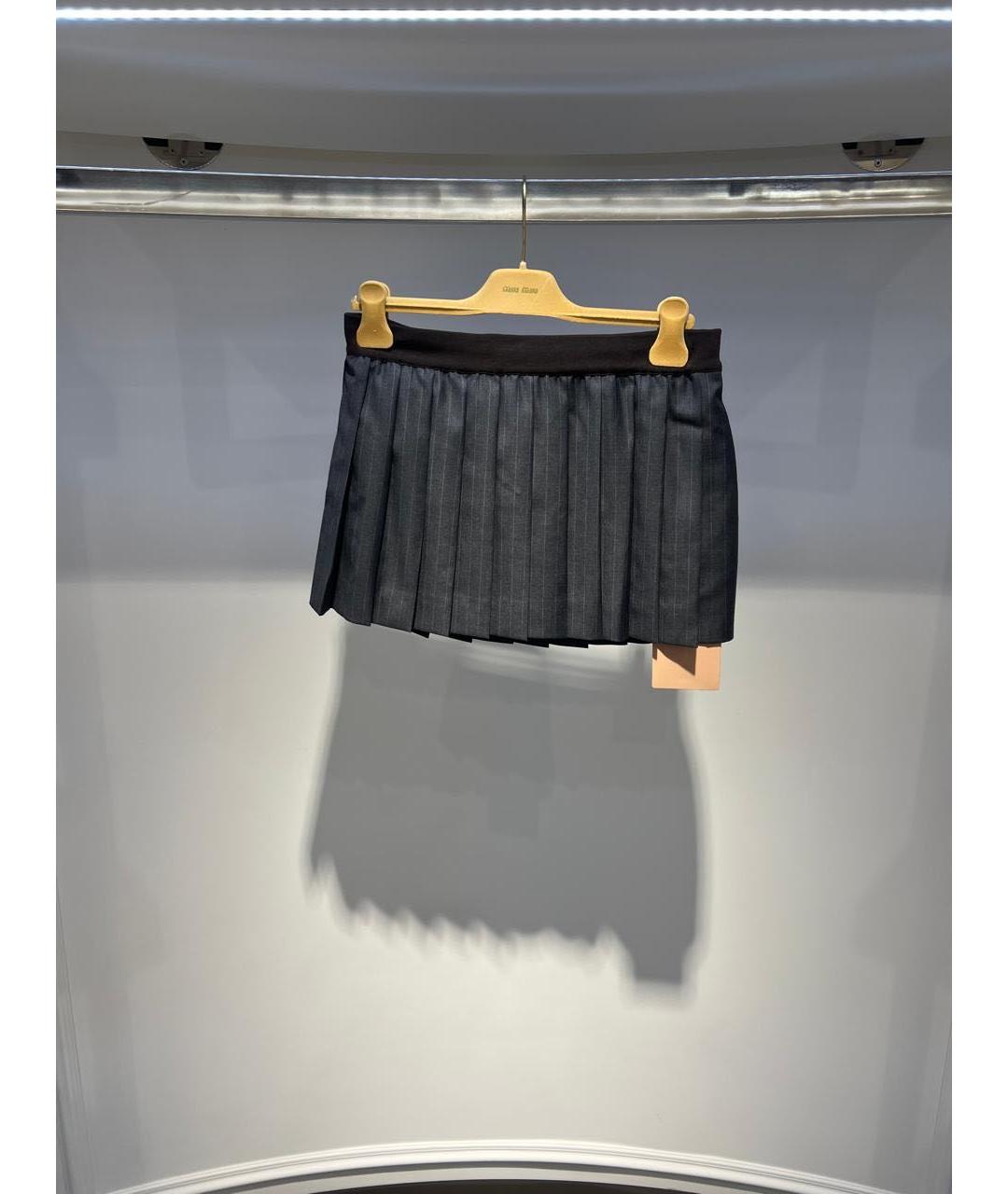 MIU MIU Серая шерстяная юбка мини, фото 2