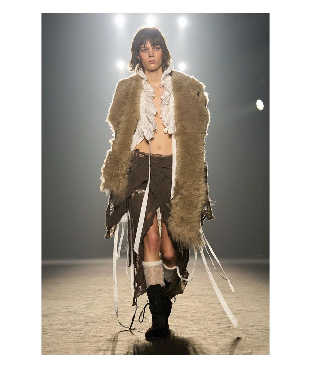 ANN DEMEULEMEESTER Коричневая шерстяная юбка миди, фото 2
