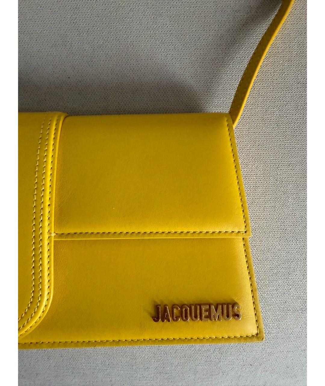 JACQUEMUS Желтая кожаная сумка с короткими ручками, фото 4