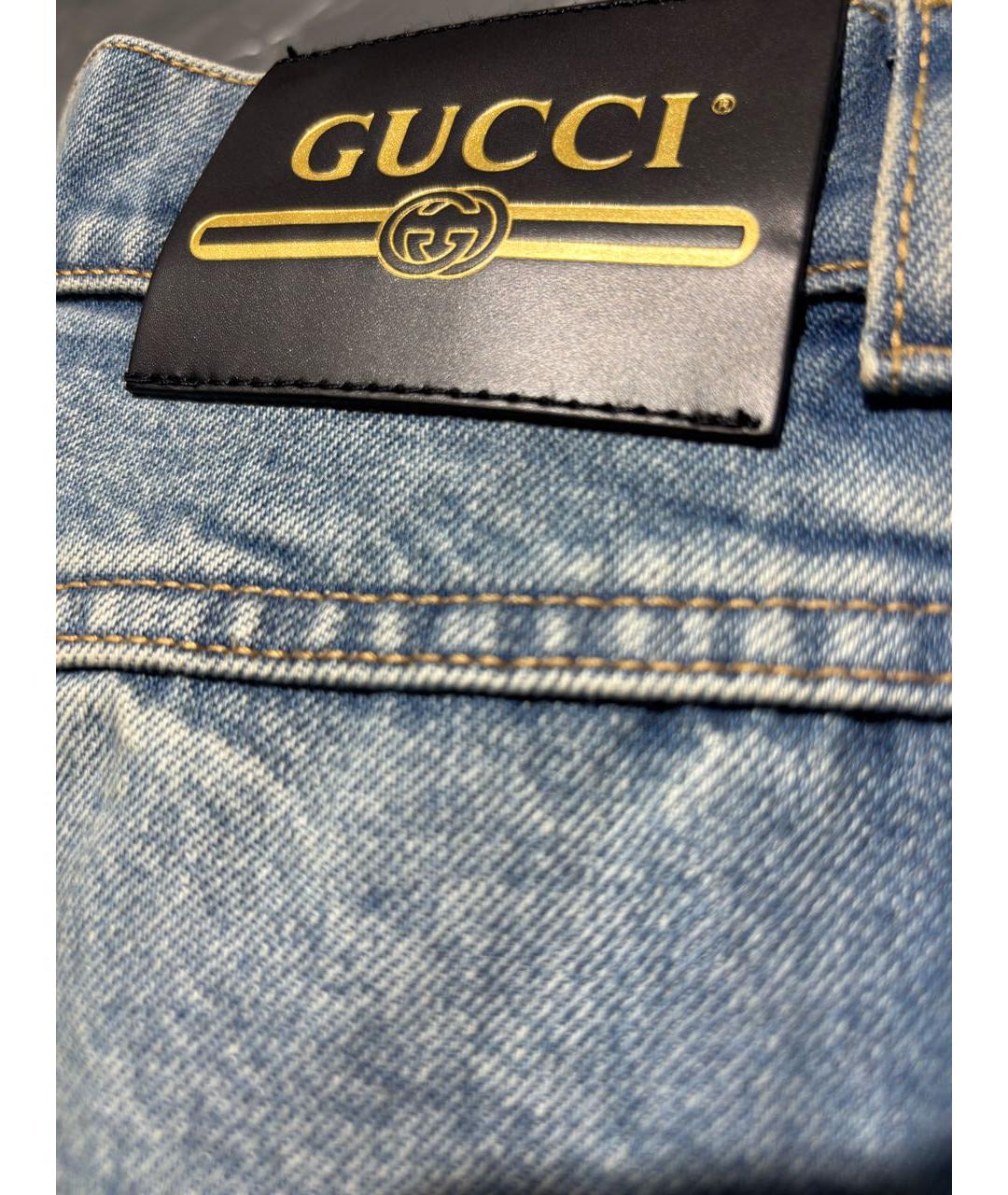 GUCCI Голубые хлопковые прямые джинсы, фото 7