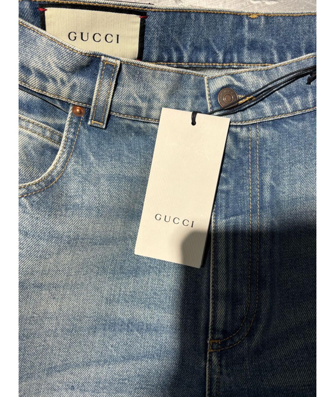 GUCCI Голубые хлопковые прямые джинсы, фото 3