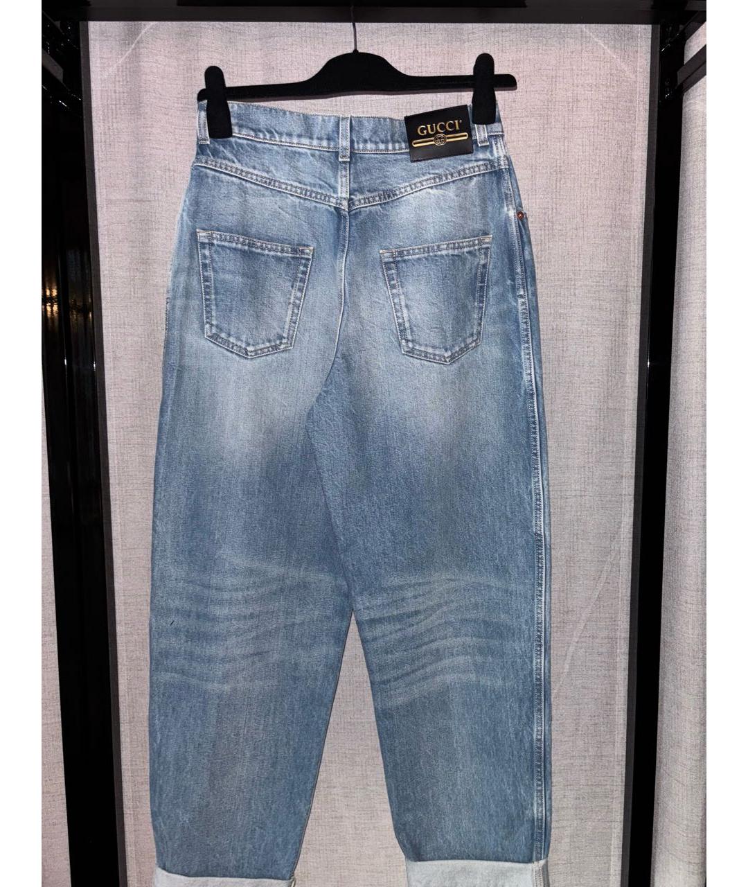 GUCCI Голубые хлопковые прямые джинсы, фото 2