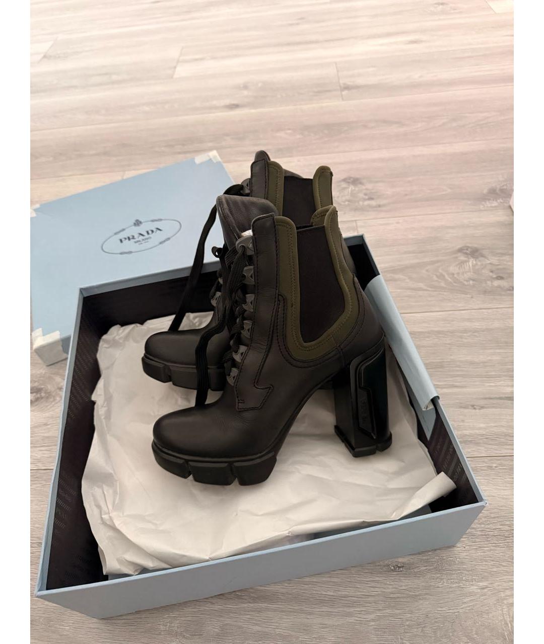 PRADA Хаки кожаные ботильоны, фото 6