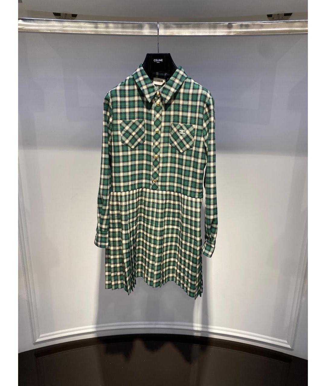 CELINE Зеленые шерстяное повседневное платье, фото 2