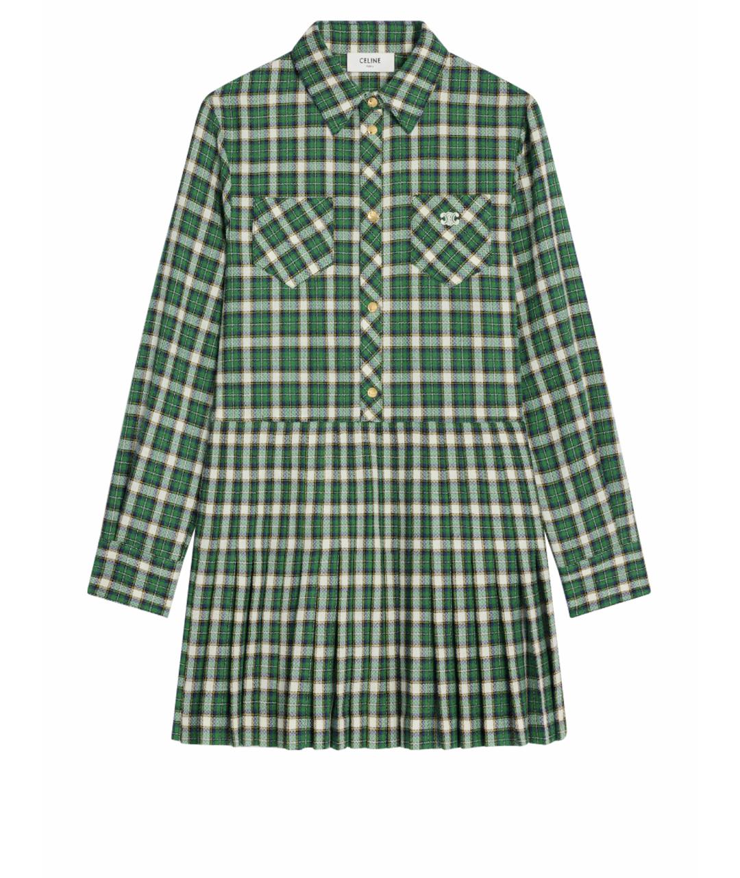 CELINE Зеленые шерстяное повседневное платье, фото 1