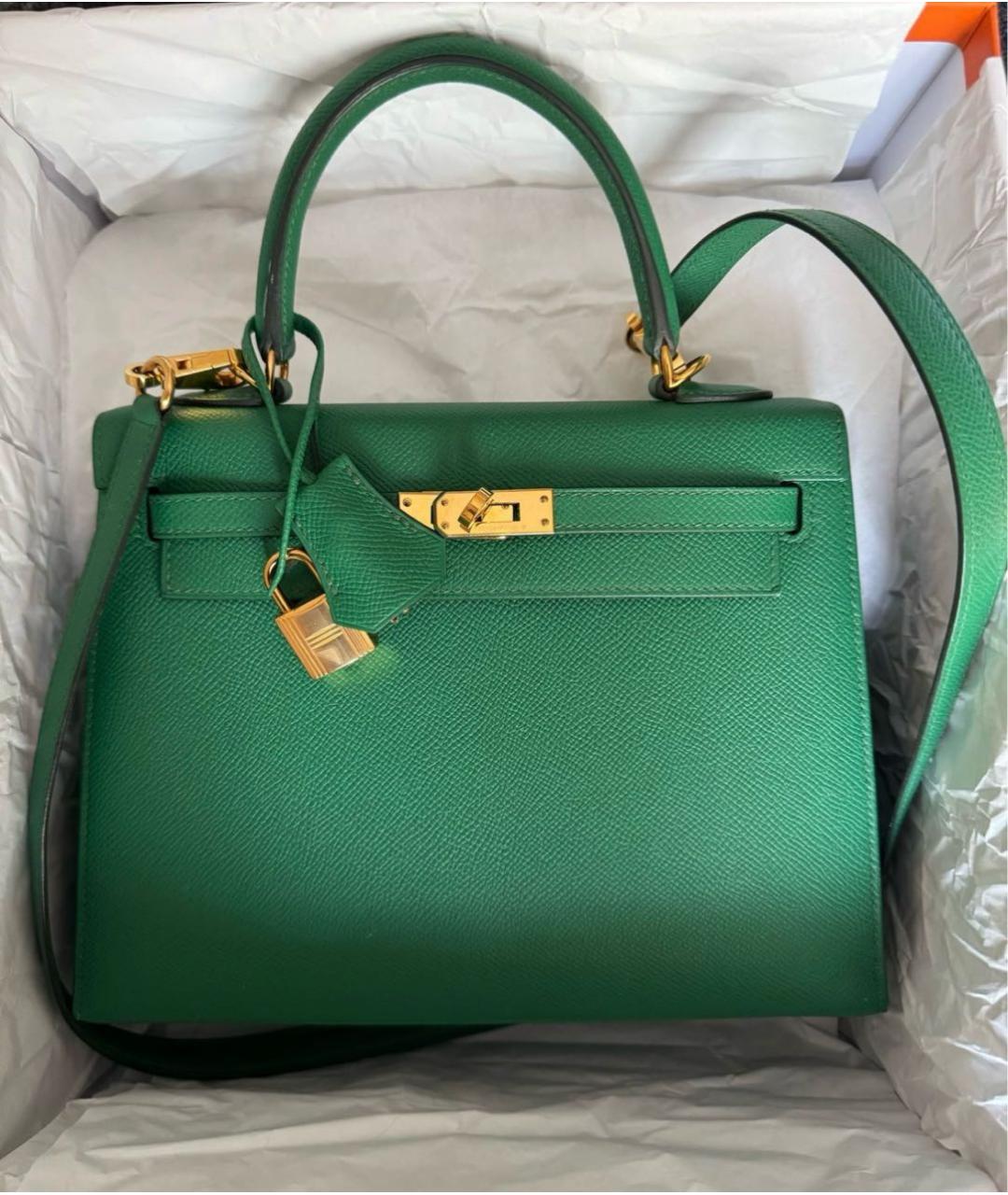 HERMES Зеленая кожаная сумка с короткими ручками, фото 4