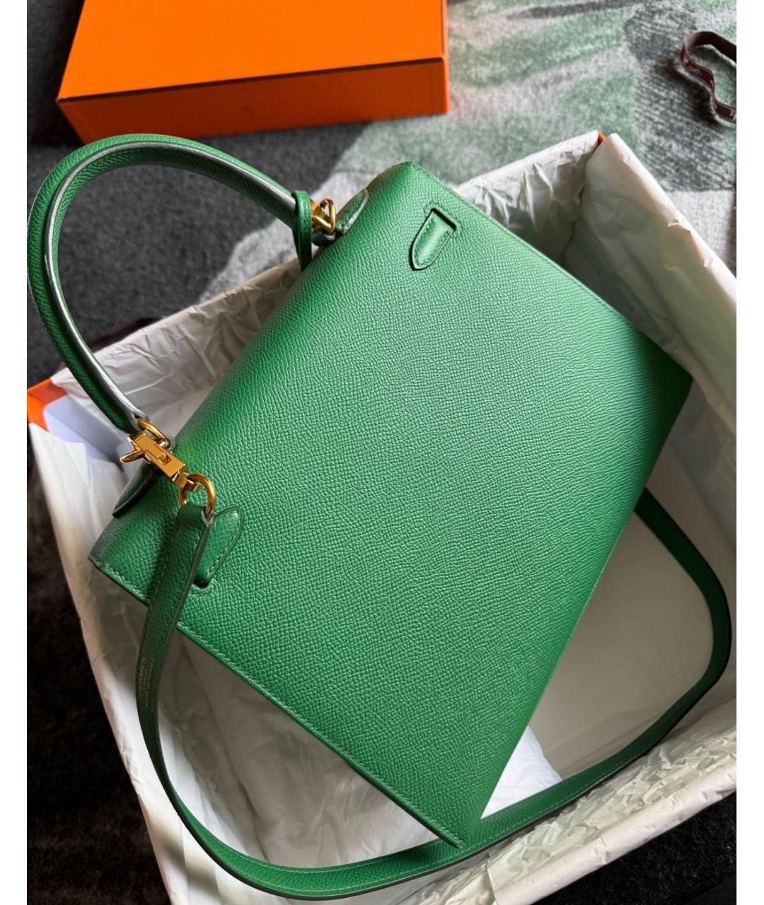 HERMES Зеленая кожаная сумка с короткими ручками, фото 2