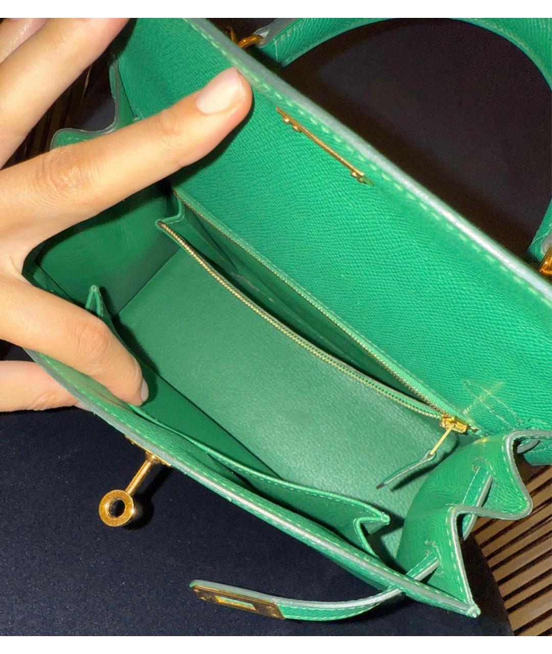 HERMES Зеленая кожаная сумка с короткими ручками, фото 3