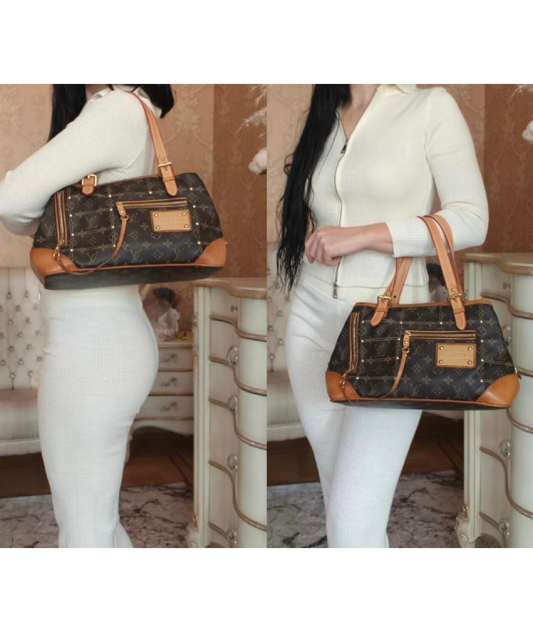 LOUIS VUITTON Коричневая кожаная сумка с короткими ручками, фото 4