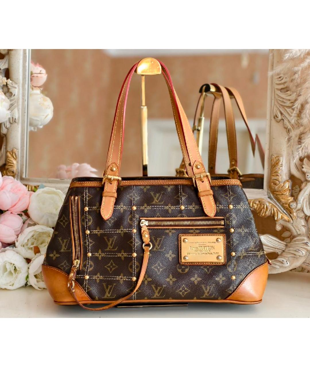 LOUIS VUITTON Коричневая кожаная сумка с короткими ручками, фото 9