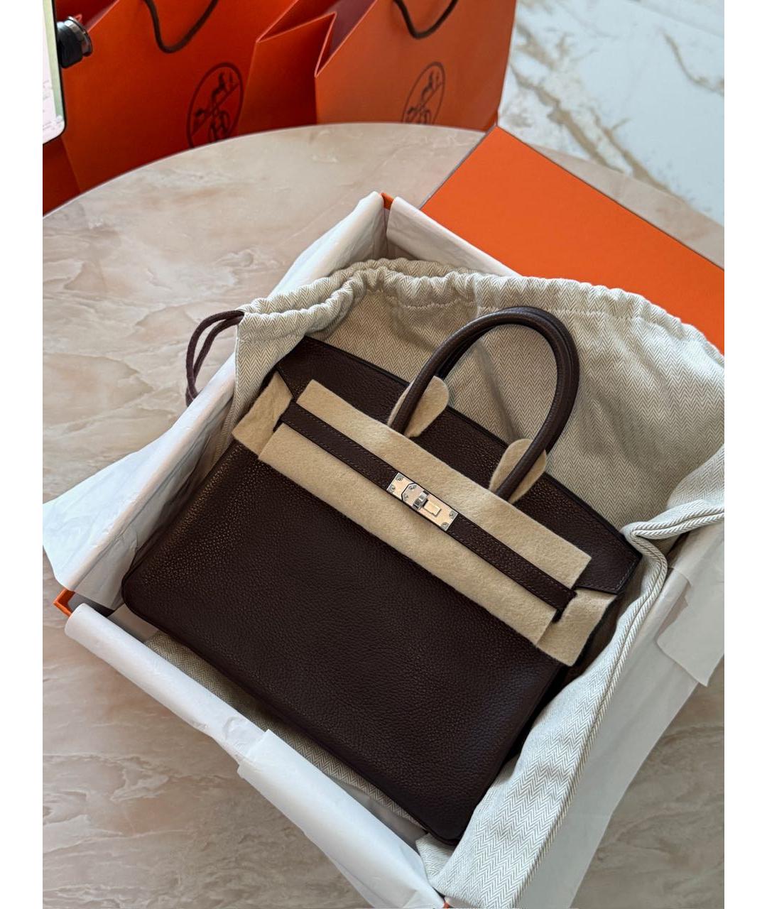 HERMES Коричневая кожаная сумка с короткими ручками, фото 6