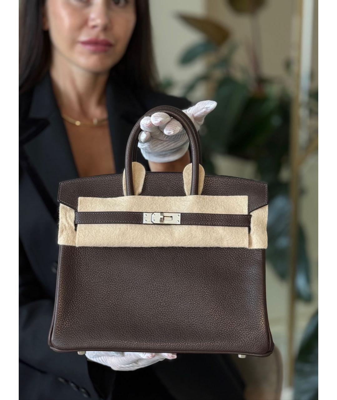 HERMES Коричневая кожаная сумка с короткими ручками, фото 5