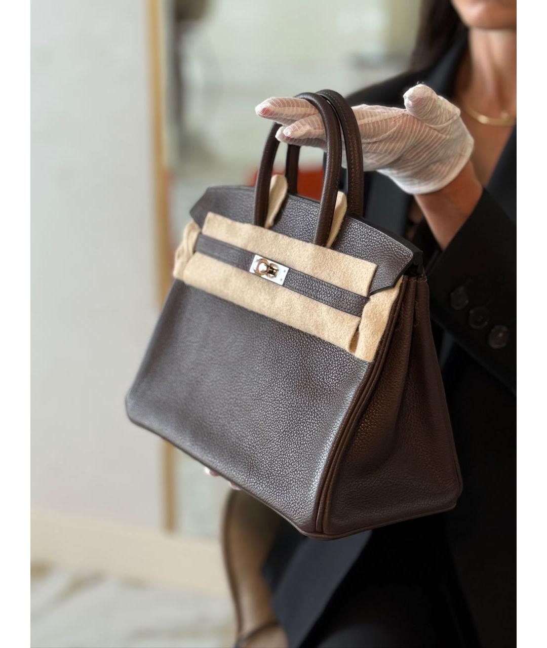 HERMES Коричневая кожаная сумка с короткими ручками, фото 4