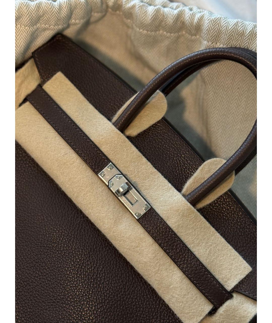 HERMES Коричневая кожаная сумка с короткими ручками, фото 2