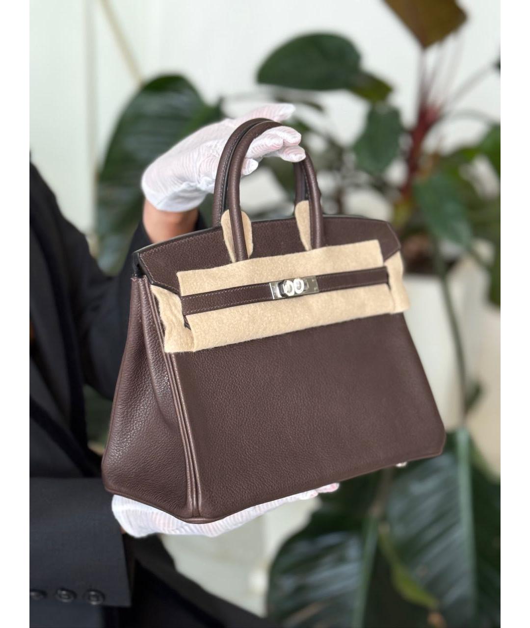 HERMES Коричневая кожаная сумка с короткими ручками, фото 3