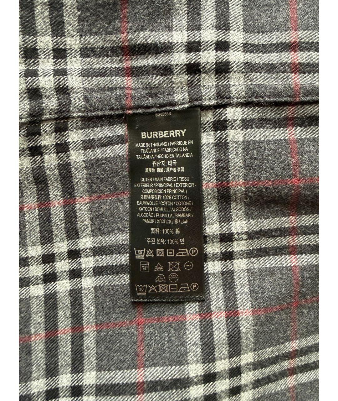 BURBERRY Серая хлопковая кэжуал рубашка, фото 4
