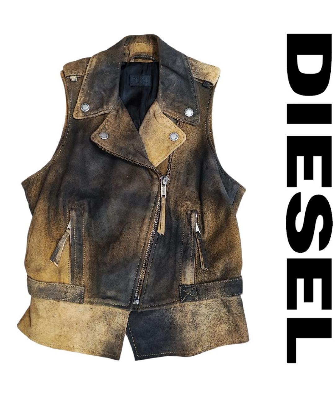 DIESEL Горчичный кожаный жилет, фото 6