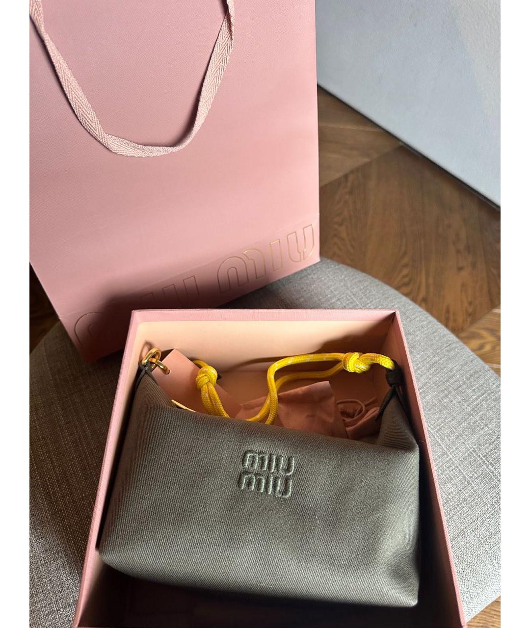 MIU MIU Хаки хлопковая сумка с короткими ручками, фото 6