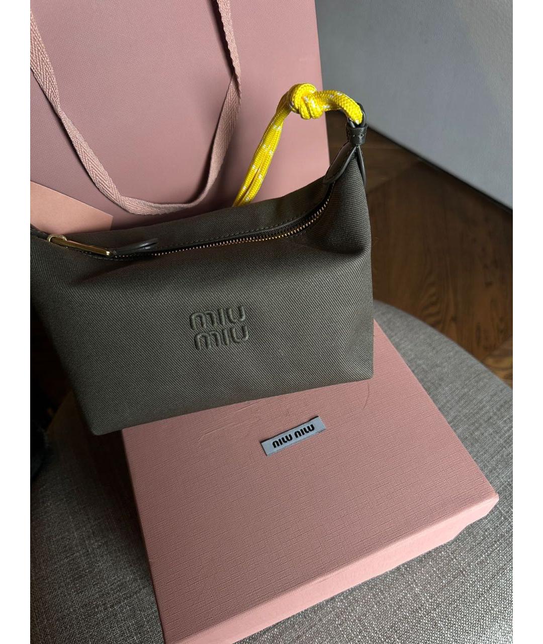 MIU MIU Хаки хлопковая сумка с короткими ручками, фото 5