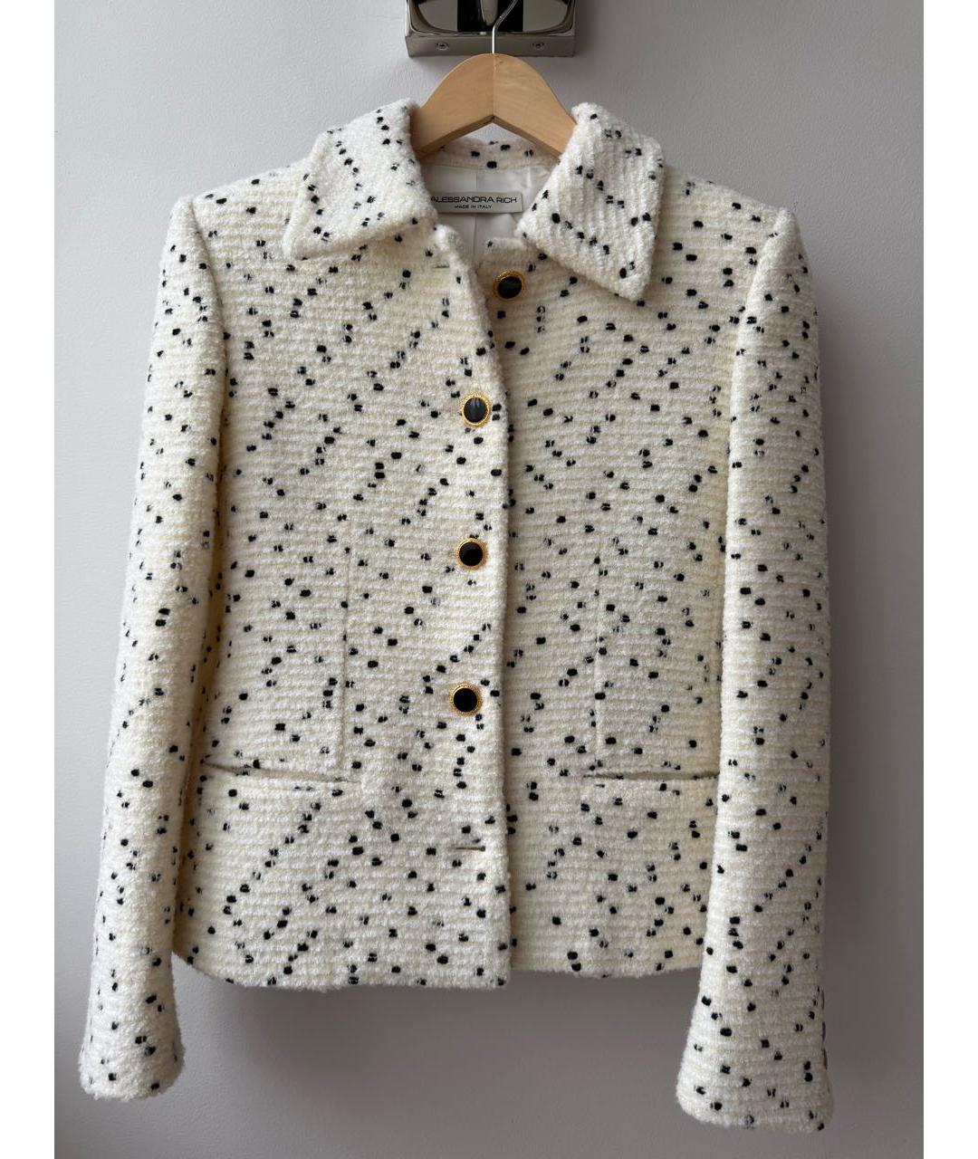 ALESSANDRA RICH Белый шерстяной жакет/пиджак, фото 5