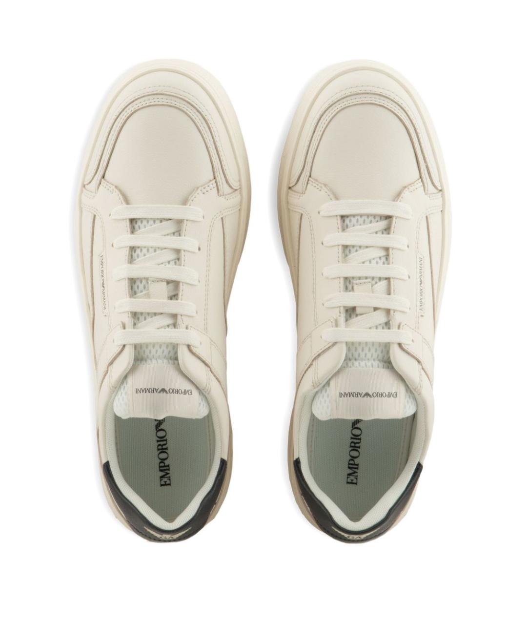 EMPORIO ARMANI Бежевые кожаные низкие кроссовки / кеды, фото 3