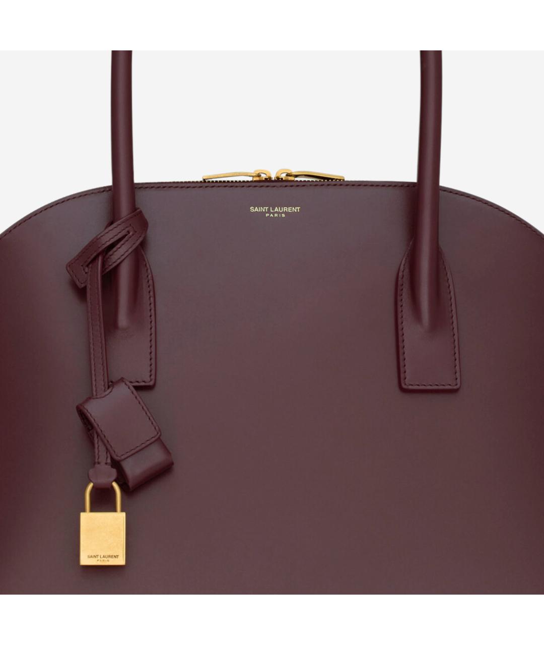 SAINT LAURENT Бордовая кожаная сумка тоут, фото 5