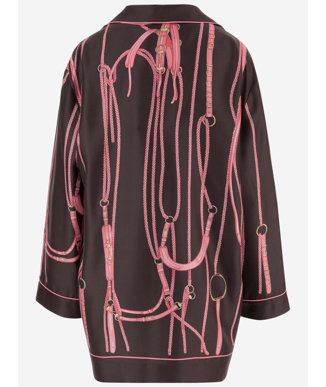 GUCCI Коричневая шелковая рубашка, фото 2