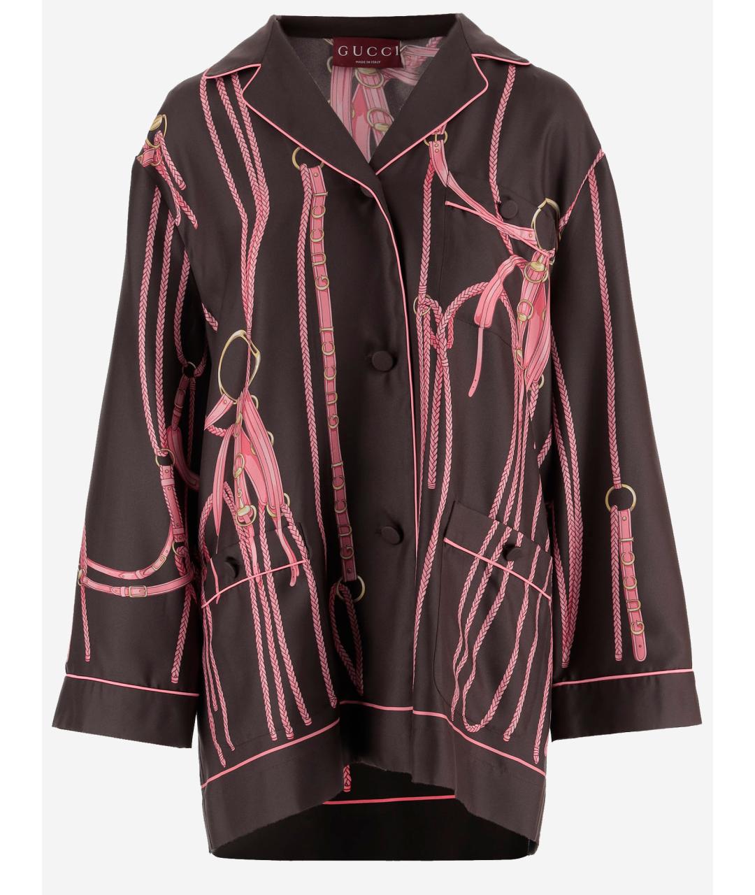 GUCCI Коричневая шелковая рубашка, фото 4