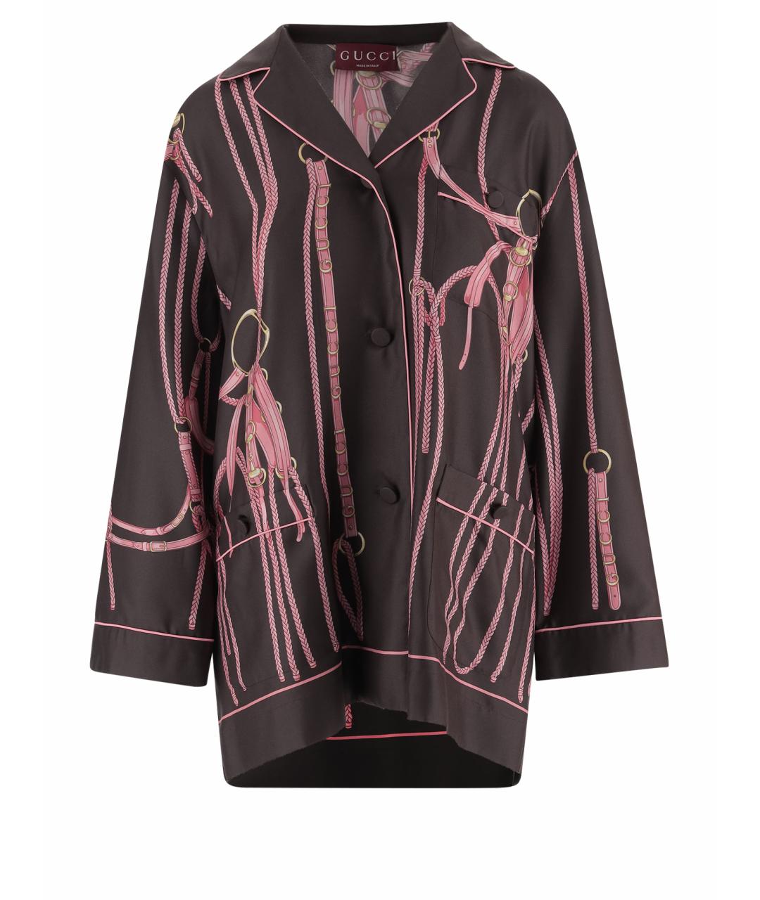 GUCCI Коричневая шелковая рубашка, фото 1
