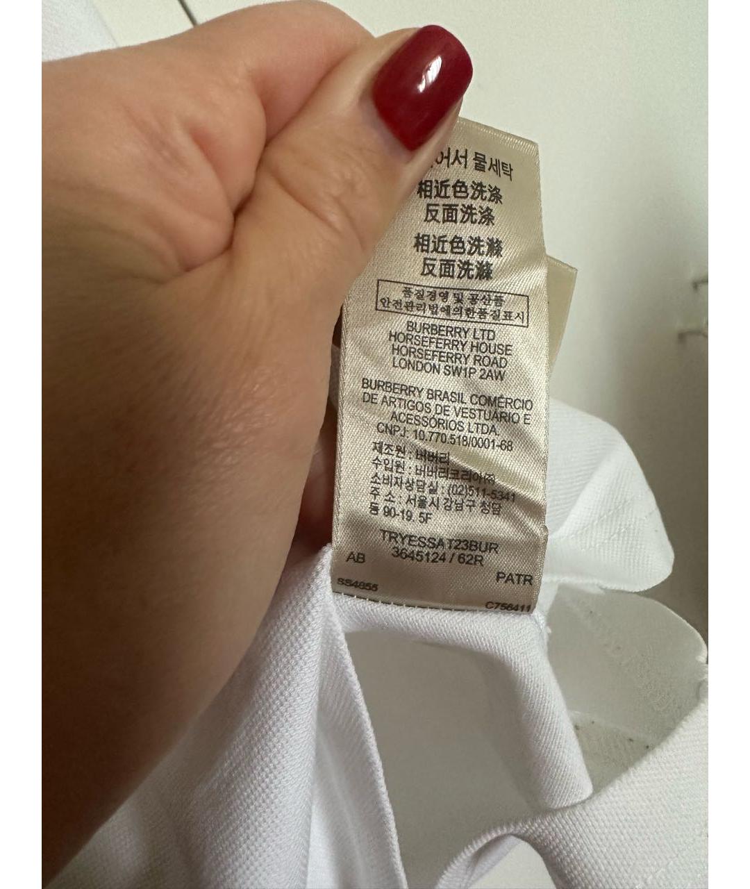 BURBERRY Белая хлопковая футболка, фото 7