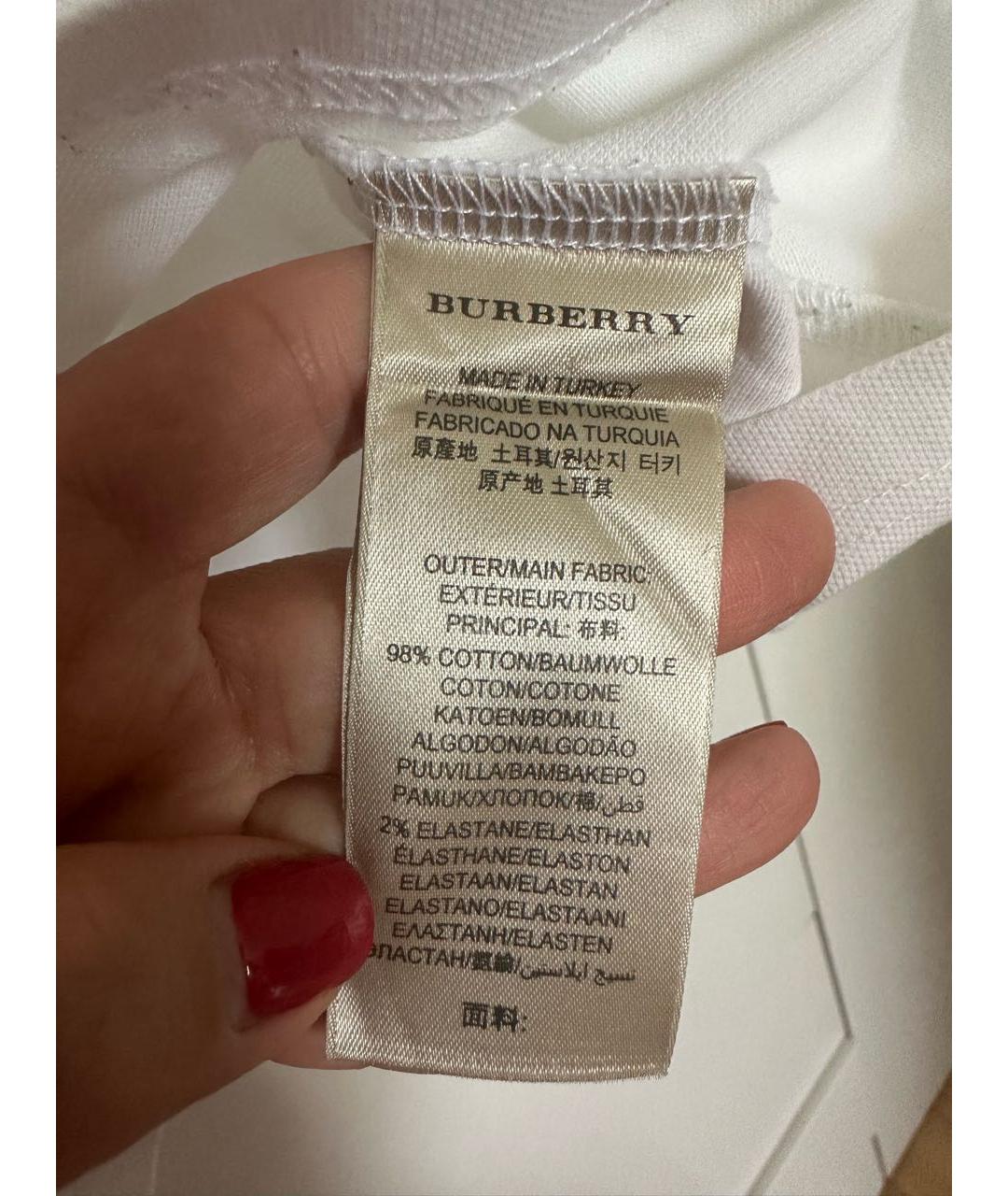 BURBERRY Белая хлопковая футболка, фото 5