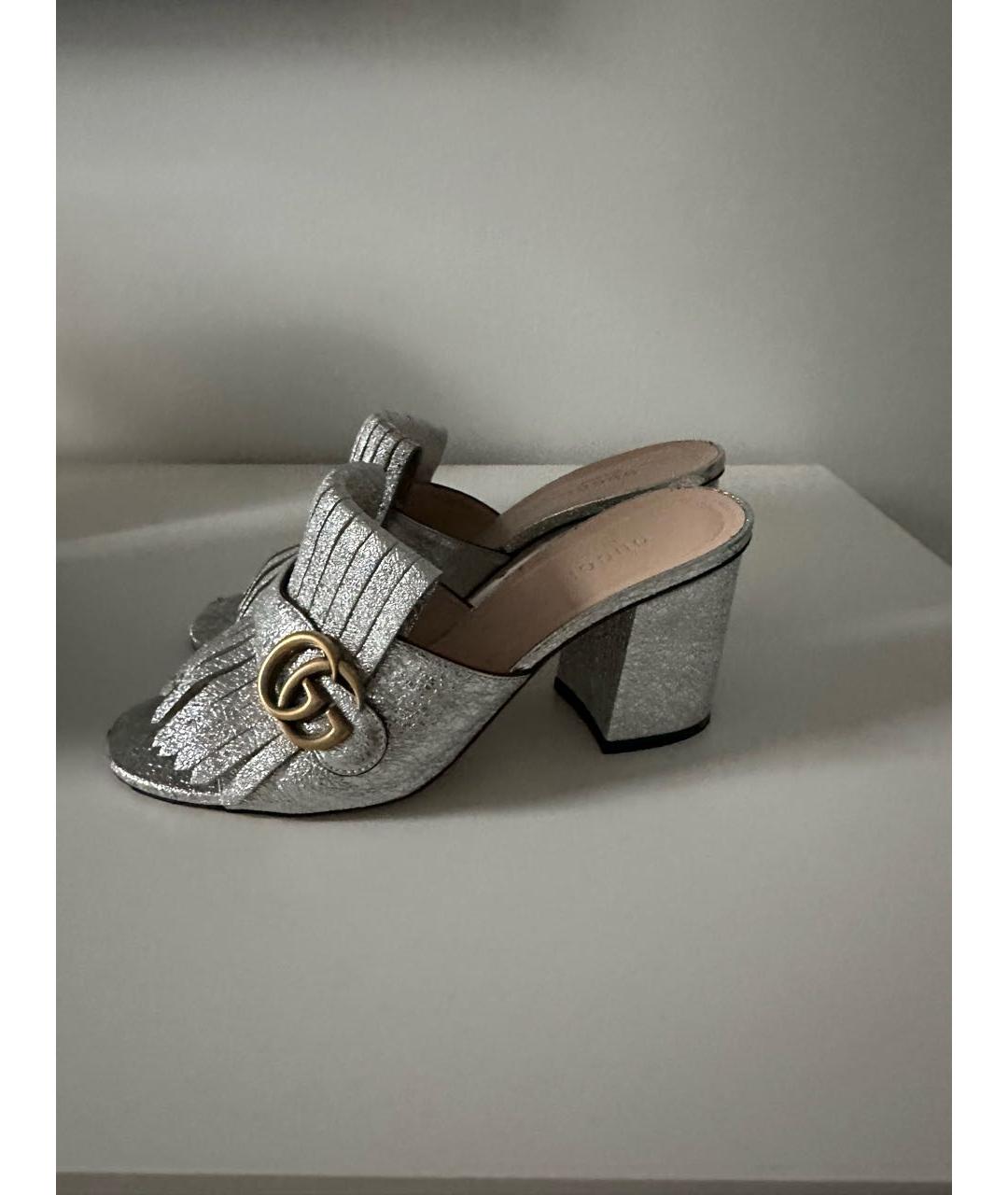 GUCCI Серебряные кожаные босоножки, фото 7