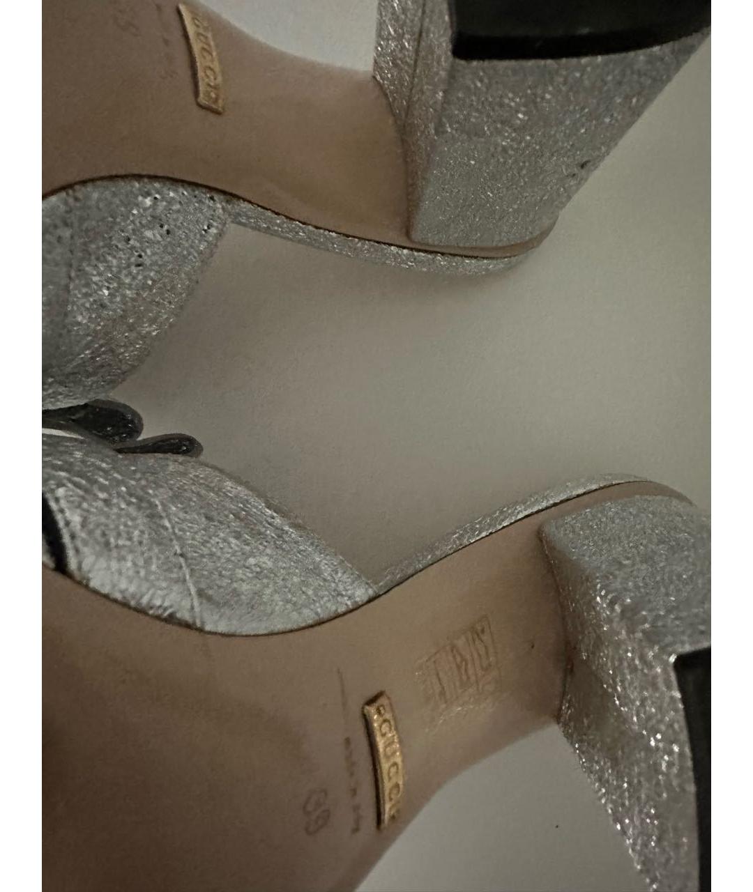 GUCCI Серебряные кожаные босоножки, фото 5