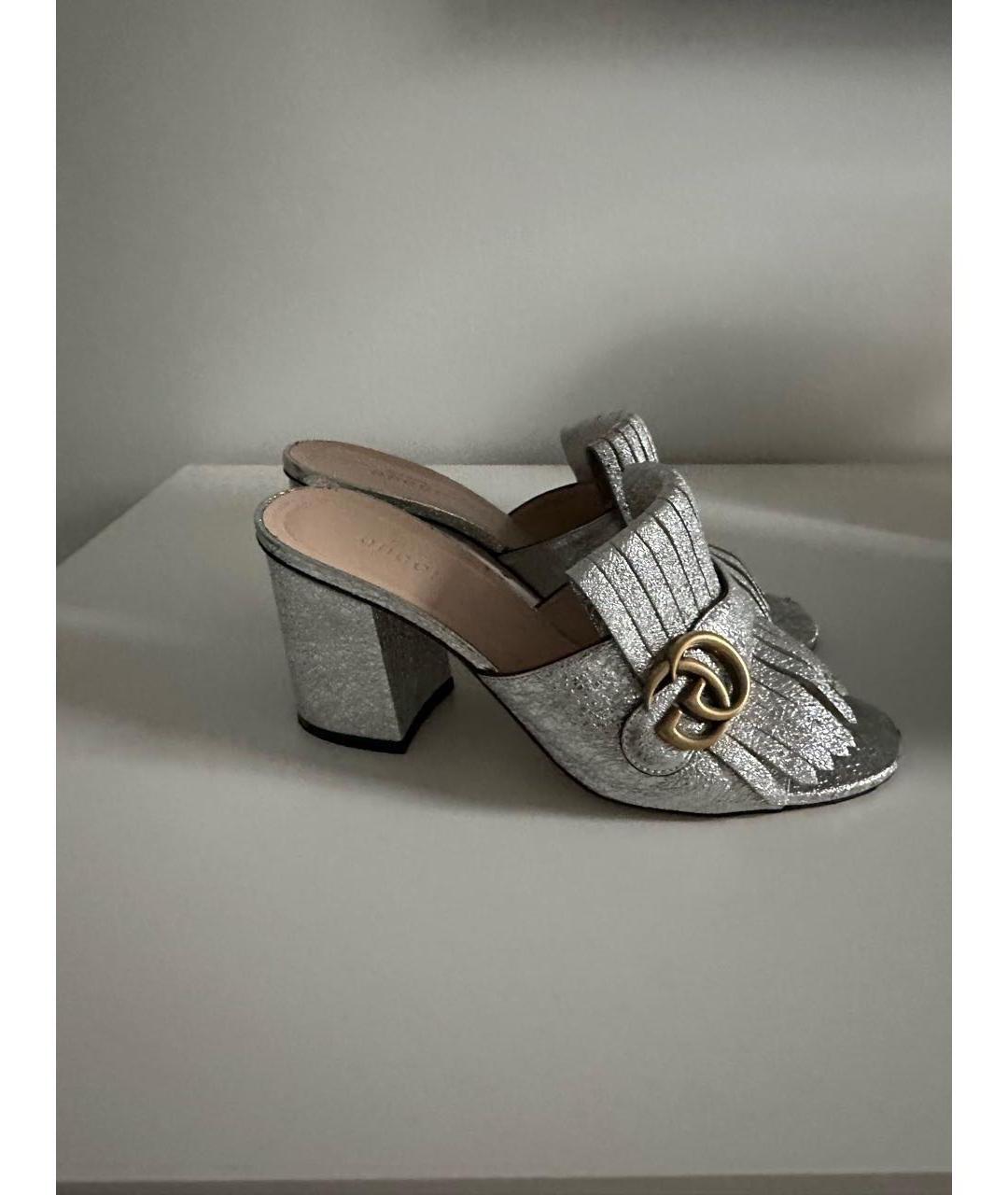 GUCCI Серебряные кожаные босоножки, фото 8