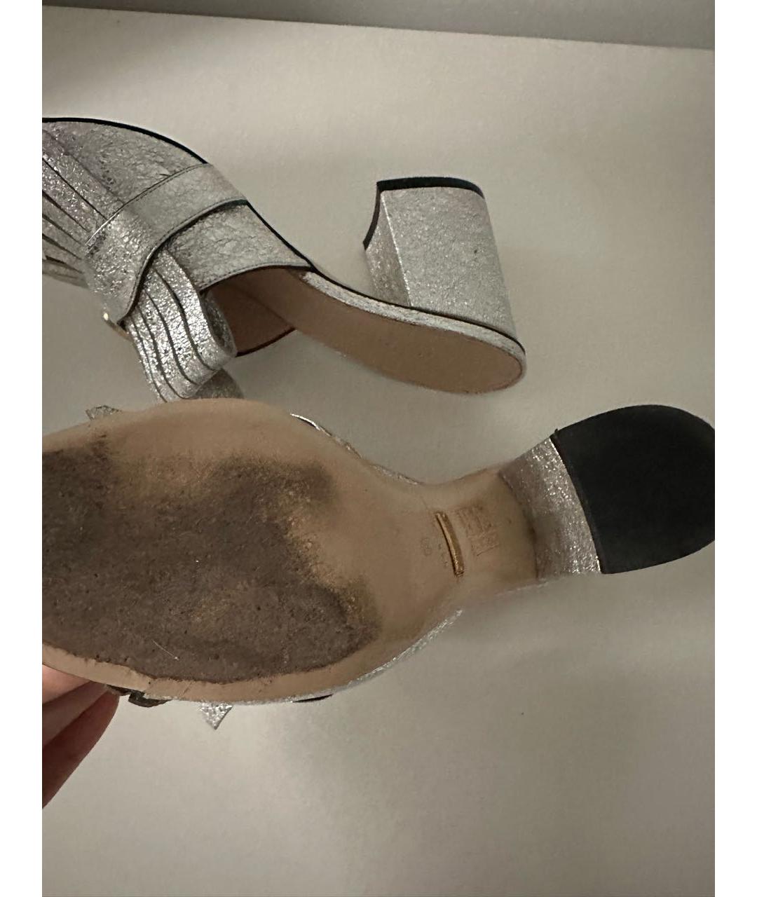 GUCCI Серебряные кожаные босоножки, фото 4